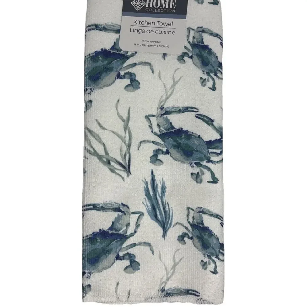 White And Blue Crab/Ocean Themed Kitchen Towel—15”x25”—NEW—SHIPS IN 24 HOURS—
